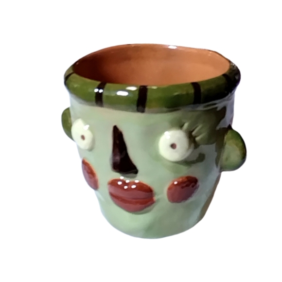 Other - 👣4/$20. Whimsical Green Glazed Ceramic Funny Face Minimalist Planter